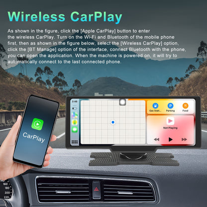 Podofo 10.26” Android Auto & CarPlay Wireless Portable Car Stereo with Touchscreen, Wireless/, Voice Control, FM Transmitter, Compatible for Smartphones, Navigation, Handsfree Calling, AUX Receiver for Vehicles