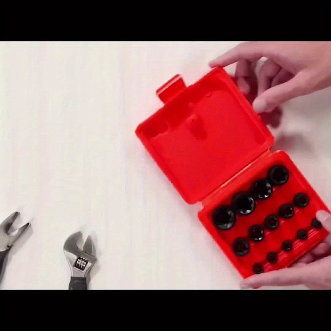 14pcs Female E-Torx Star Socket Set/Rail, 1/4" 3/8" 1/2" Drive, E24 External Torque Socket Set, Ultimate Star Socket Set, Torque Socket Set, External Plum Blossom Socket Set
