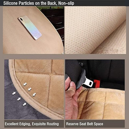 Four Seasons Plush Plaid Thick Warm Pad Car Seat Protector Seat Cover Universal Oval Car Seat Cushion, Soft and Breathable, Non-slip, Lightweight and Portable, Hand Washable Car Seat Protector Interior Accessories, Black 2 Front Seats and 1 Back Seat