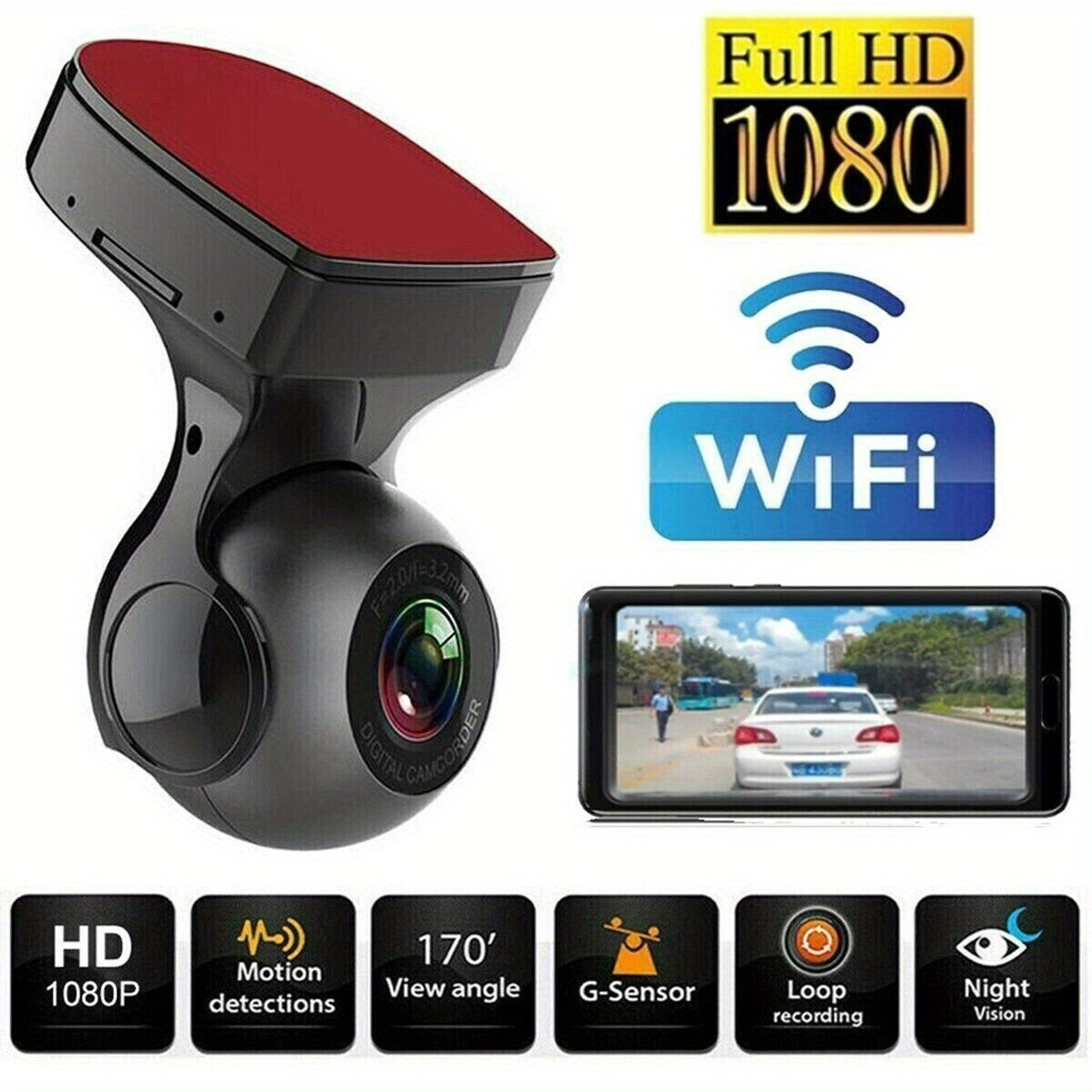 170° WiFi Dash  Recorder   HD 1080P  DVR Vehicle  G-Sensor