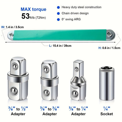 Offset Extension Wrench - 15-Inch Impact-Ready Socket Wrench Tool with Square Drive Adapters (1/4", 3/8", 1/2")
