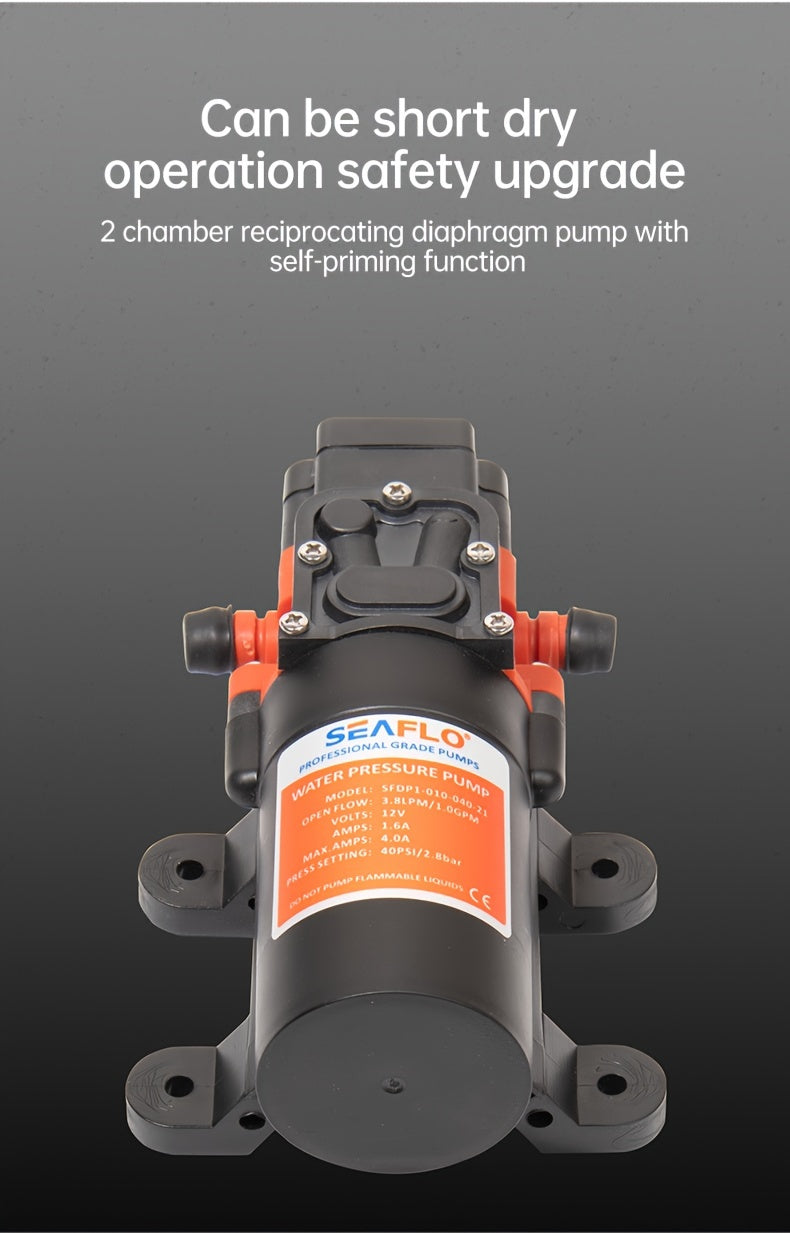 Marine Water Pump with Auto Priming Feature, Diaphragm Type, Suitable for Boats, Showers, And Bathrooms, Designed for RV Caravans, Operates at 35PSI And 12V, Without Battery
