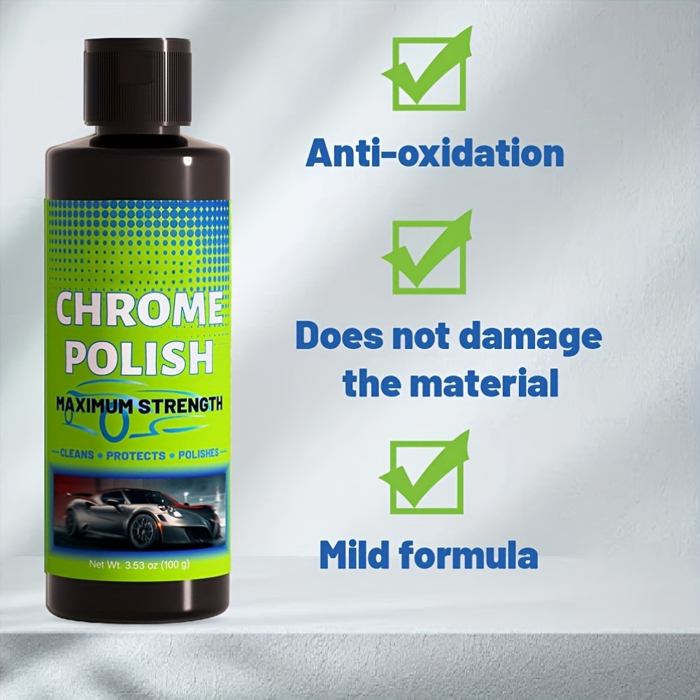 Chrome Polish And Protector That Enhances And Safeguards Chrome And Aluminum Surfaces Against Rust And Stains - Suitable for Vehicles Like Cars, Motorcycles, And Trucks - Provides a Durable Glossy End, Surface Protection, Rust Removal