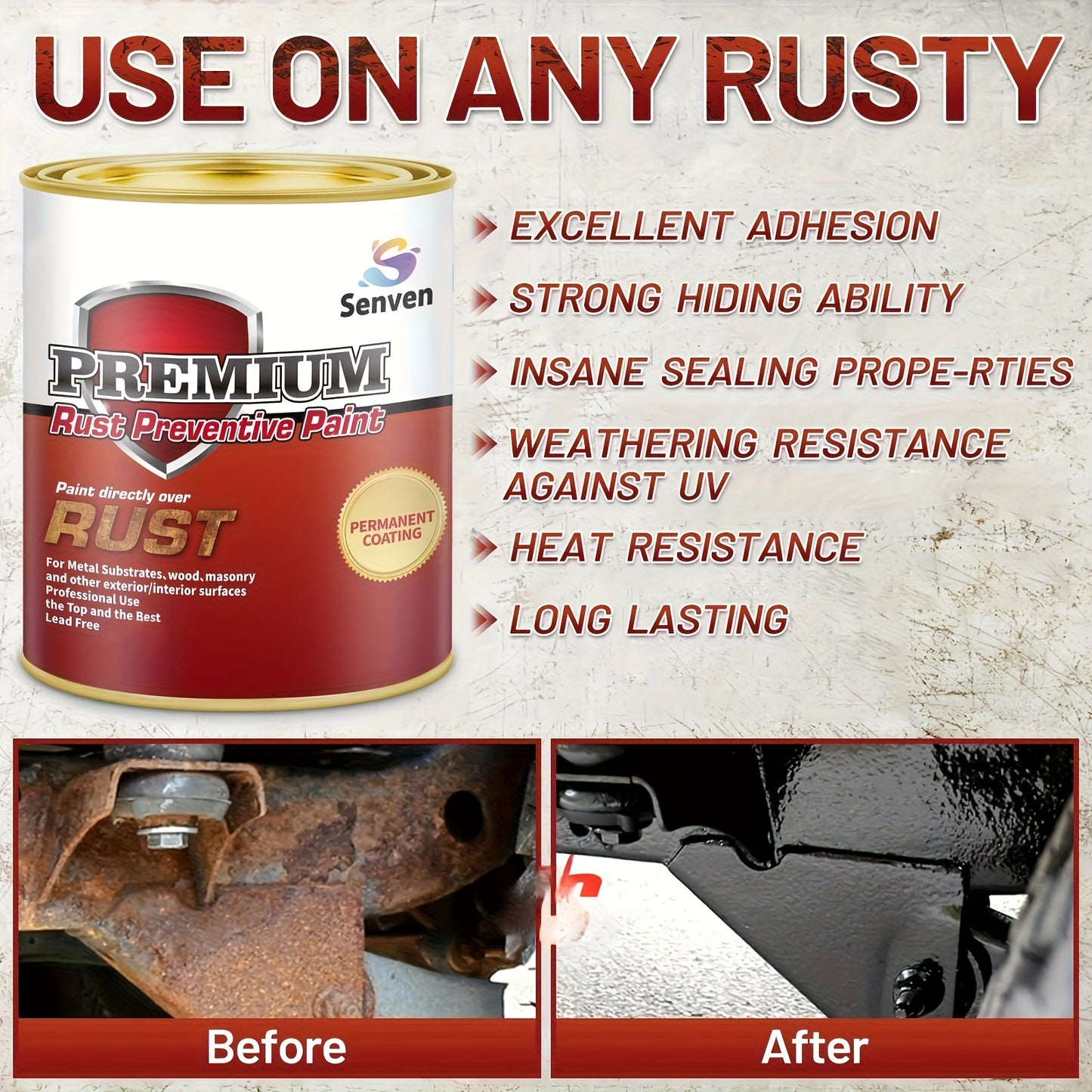 Rust Converter & Rust Preventive Coating 35 oz – Permanent Rust Remover, Anti-Rust Reformer for Metal, Non-Porous Protective Barrier, Black Metallic Paint