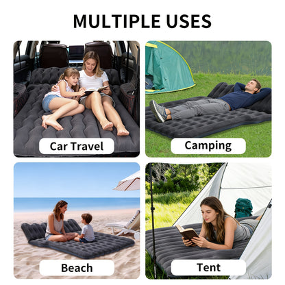 SUV Air Mattress: Inflatable Car Air Mattress for Camping, Flocking Car Bed with Air Pump And 2 Pillows, Portable Sleeping Pad Mattress for Home Car Travel Camping Black