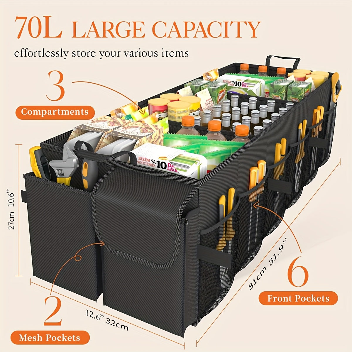 Foldable Car Trunk Organizer, Waterproof Car Organizer, Portable Large Capacity Trunk Organizer, Universal Version