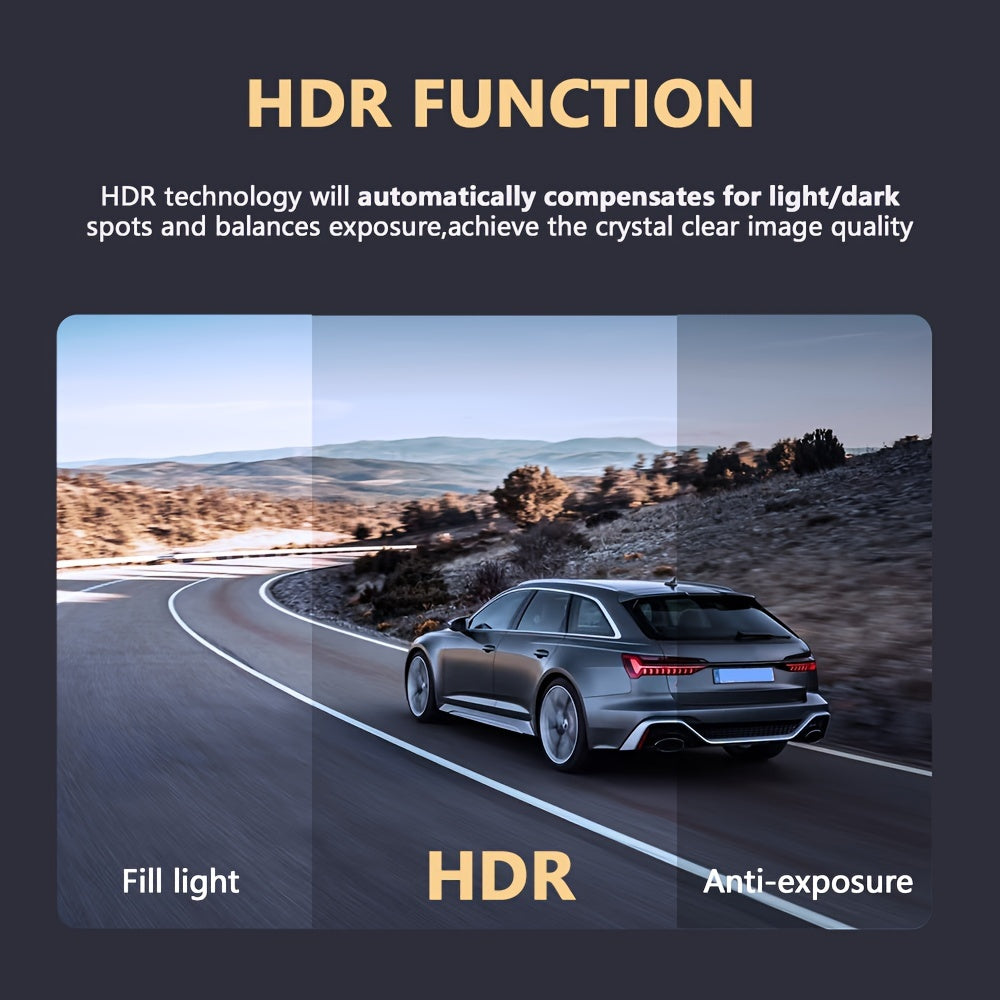 4K Dashboard Camera for Vehicles with WIFI, Video Recording Capabilities, Rear View Camera, Night Vision, And Parking Monitoring (Includes 64GB Memory Card)