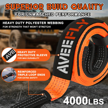 Heavy Duty Recovery Tow Strap, 4000/6000LBS Break Strength (3"x30'/2"x20'), Emergency Recovery Strap Tow Rope for Truck for JEEP ATV UTV Offroad 4x4 Use & More, Towing Strap with 2pcs D Ring Shackles, Reflective Safety Flag, Storage Bag