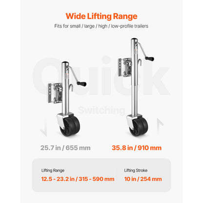VEVOR Boat Trailer Jack Marine Heavy Duty Swivel Mount Tongue Jack 1000 lbs/1500lbs Load Single wheel / Double wheel