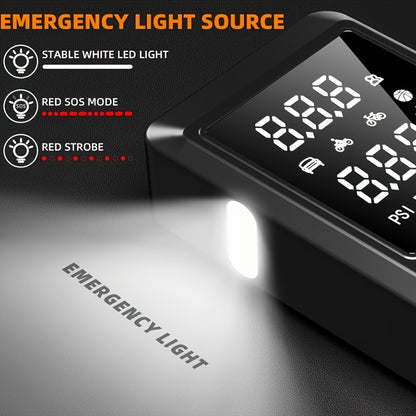 Emergency Power Supply Air Pump, 10000A, Large Screen Digital Display, 250PSI Jump Starter, Compatible with All Car Models, USB Fast Charge, LED Emergency Lighting, Portable 10-liter Gasoline Or 9.0-liter Diesel Engine, with EVA Bag