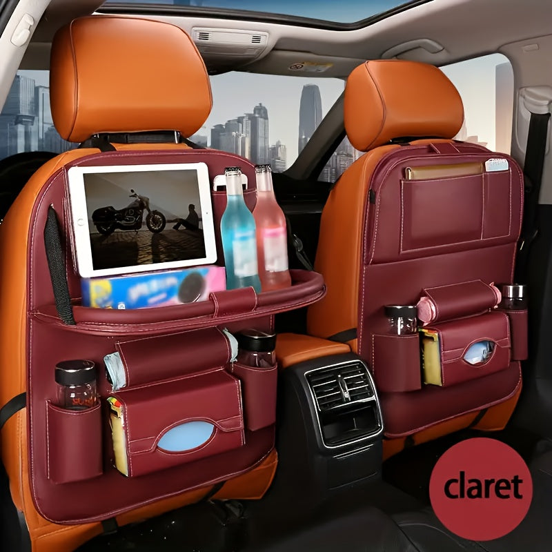 2pcs Upgrade Your Car Rides with This All-in-One Back Seat Organizer - Includes Foldable Table Tray, Kick Mats, Tissue Box, Cup Holder, Umbrella Holder, Laptop Table & Car Eating Tray