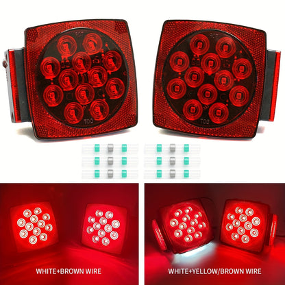 12V LED Trailer Lights, Red White 2 Square Trailer Lights & 6 Connectors Stop Tail Turn Signal Tail Lights, Utility Trailer Lights For Under 80 Inch Boat Trailer Truck Marine Camper RV