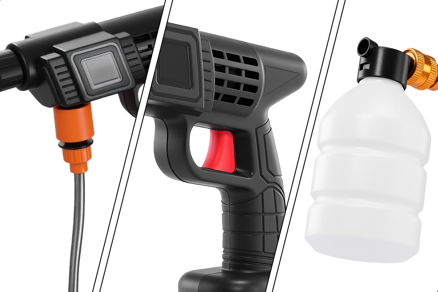 LOVEWE 300 Watt Cordless High Pressure Electric Car Wash - Equipped with 6-in-1 Nozzle, 1.3GPM Handheld Car Wash Gun, for Car Wash/Home/Floor/Garden Cleaning, Includes1/2 X 15000mAh Batteries, 60 Minutes Battery Life, for Independence Day