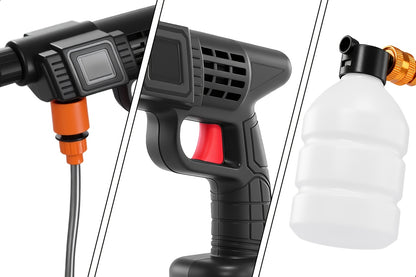 LOVEWE 300 Watt Cordless High Pressure Electric Car Wash - Equipped with 6-in-1 Nozzle, 1.3GPM Handheld Car Wash Gun, for Car Wash/Home/Floor/Garden Cleaning, Includes1/2 X 15000mAh Batteries, 60 Minutes Battery Life, for Independence Day