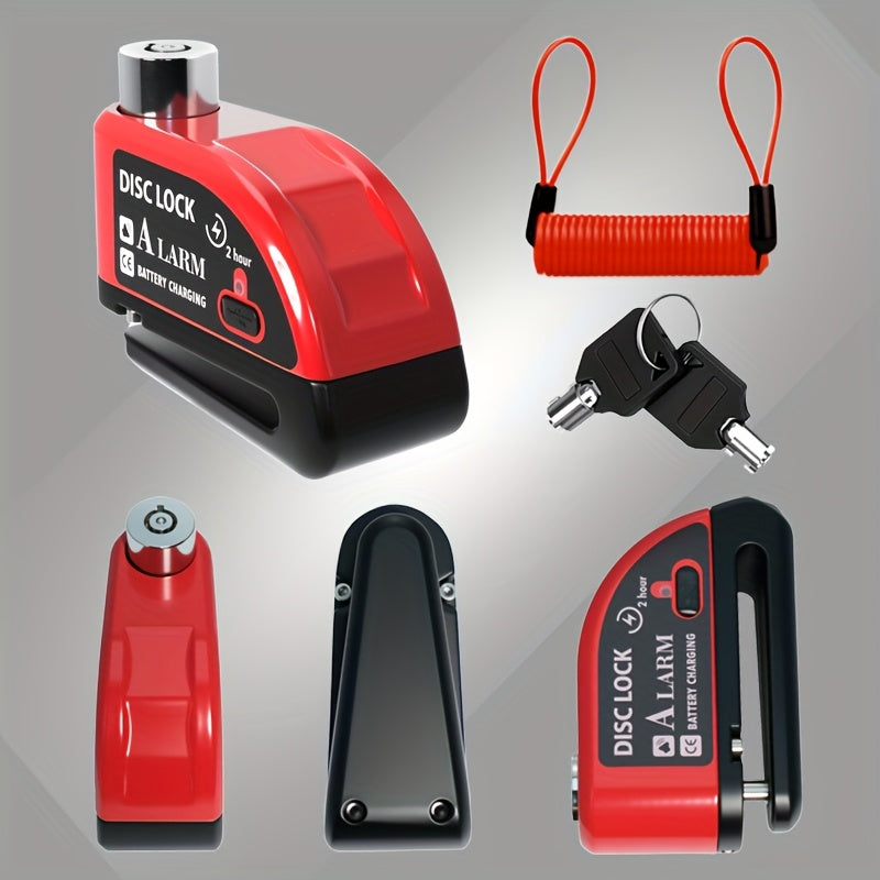Motorbike Security Lock with Disc Brake Alarm System, 110Db Sound, 500Mah Rechargeable Battery, Includes USB Charging Cable And Reminder Rope