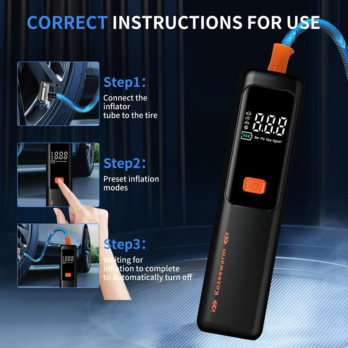 Cordless Portable Tire Inflator Air Compressor Digital Gauge USB Rechargeable 3X Fast Inflation for Car SUV Bike Motorcycle Sports Ball Black Pink Blue Orange