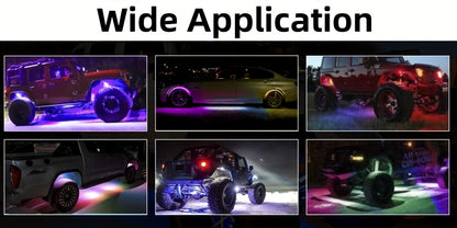 RGB LED Rock Lights With App/Remote Control & Timing & Music Mode Rock Lights For Trucks, Rock Light Kits For ATV RZR UTV SUV Off Road Motorcycle, Without Battery
