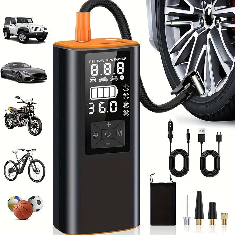 Portable Tire Inflator Air Compressor 150PSI – 6000mAh Rechargeable, USB-C, Dual Screen, Auto Shutoff, LED Light, 4 Modes for Car, Motorcycle, Bike & Ball