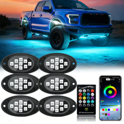 RGB LED Rock Lights With App/Remote Control & Timing & Music Mode Rock Lights For Trucks, Rock Light Kits For ATV RZR UTV SUV Off Road Motorcycle, Without Battery