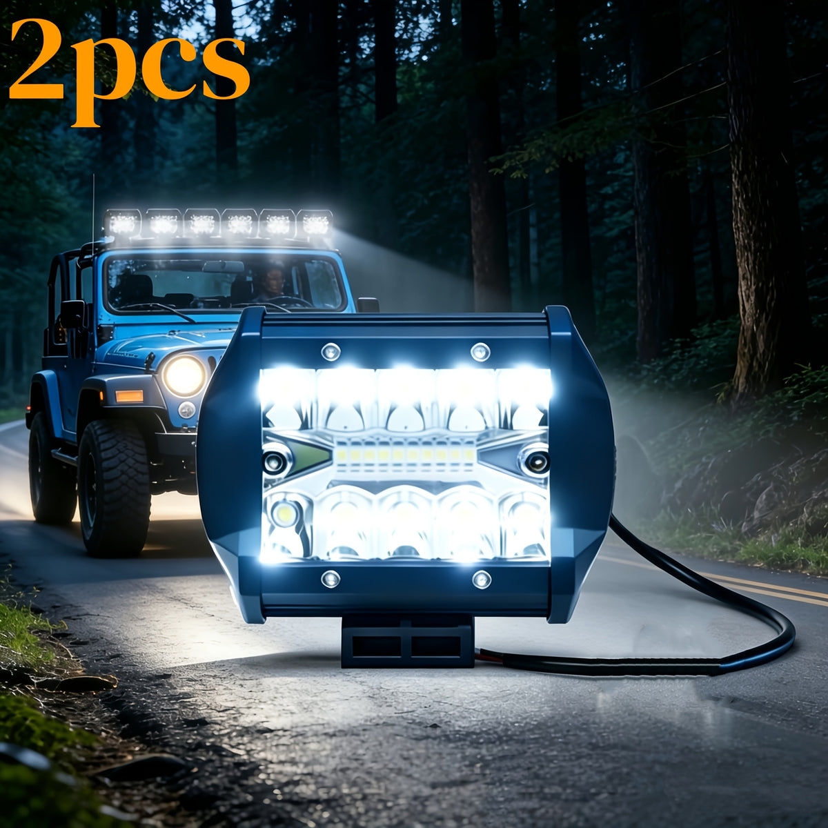 LED Work Light 208W 13900LM, 4.3/6.3 Inch Super Bright Two-Color Driving Lights, 2PCS Auxiliary Exterior Lights for Car Motorcycle Off-Road Pickup EV, Day & Night
