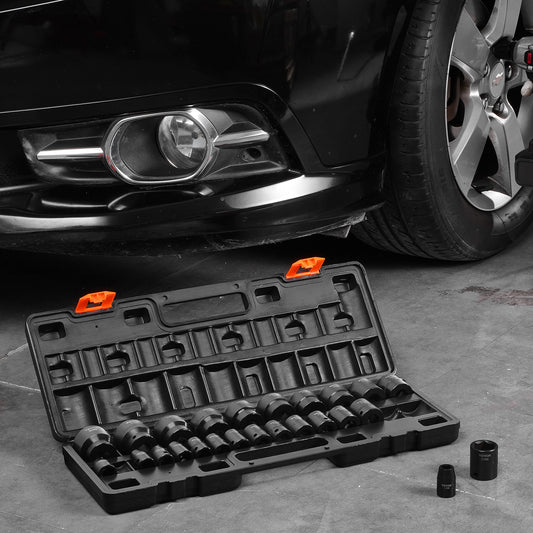 VEVOR Impact Socket Set 1/2 Inches 26 Piece Impact Sockets, Shallow Socket, 6-Point Sockets, Rugged Construction, CR-V, 1/2 Inches Drive Socket Set Impact Metric 10mm - 36mm, with a Storage Cage
