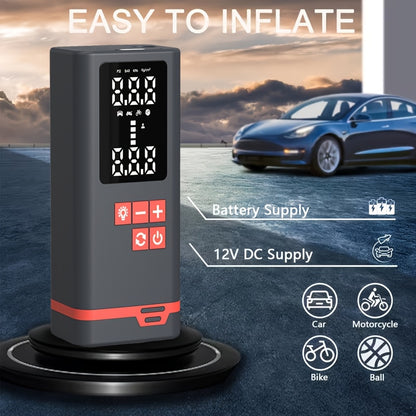Portable Tire Inflator Air Compressor, Quick Wireless Air Pump, with Digital Display Screen, LED Light, USB Charging, Includes Multi-Function Nozzle Adapter, Lithium Battery, Suitable for Car, Motorcycle, Bicycle Tires, Balls, Car Parts, Sports Balls