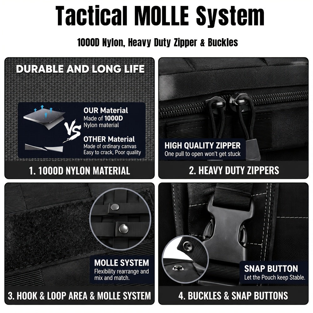 Car Seat Back Organizer with 5 MOLLE Pouches – Truck SUV Jeep Vehicle Panel Storage + 6 Keychains