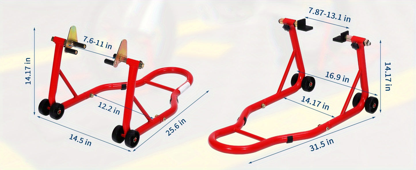 Motorcycle Stand Lift - 900Lbs Front & Rear Combo Universal Motorcycle Stands, Compatible with Most Yamaha for HONDA for SUZUKI for BMW Motorcycles, Red