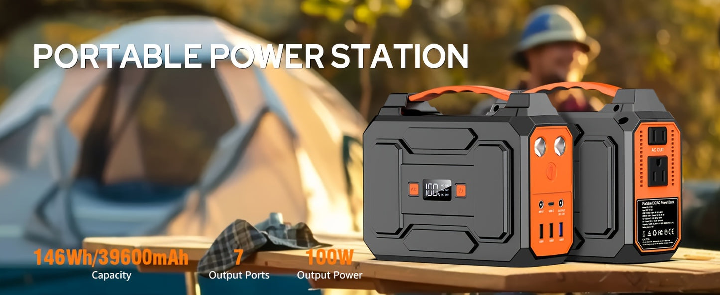 100W/300W Portable Power Station Solar Generator, (Solar Panel Optional), High Capacity Battery Pack, With 2*AC Outlet, DC, USB Port, LED Light, Extra Battery Power Supply For Outdoor Camping, Hiking, Road Trip, CPAP, Fan, Hurricane Emergency, Gift
