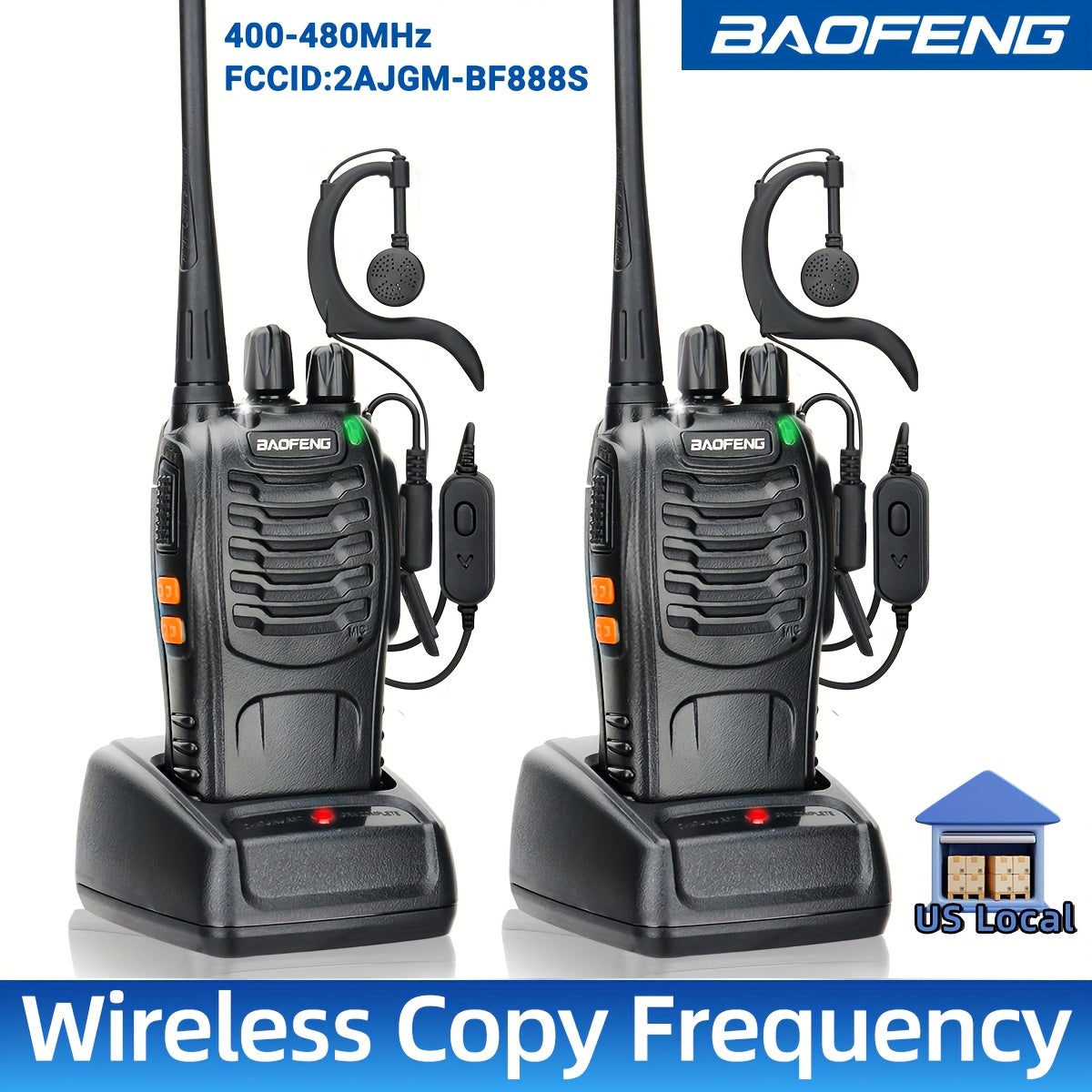2pack Baofeng Adult Long Distance Walkie-talkie with Headset, 16 Channels Rechargeable Handheld Two-way Radio, Suitable for Hiking, Cycling, Camping and Skiing