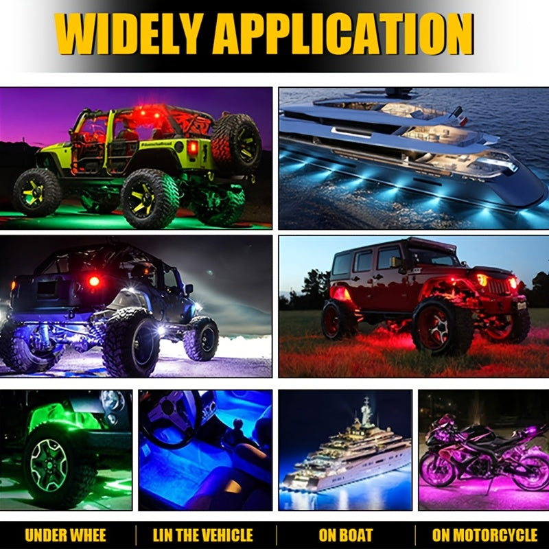 10pcs Upgraded RGB LED Rock Light Kit, Multicolor Underglow Kit For With APP Remote Control Music Mode, for Jeep UTV ATV SUV Accessory, Without Battery