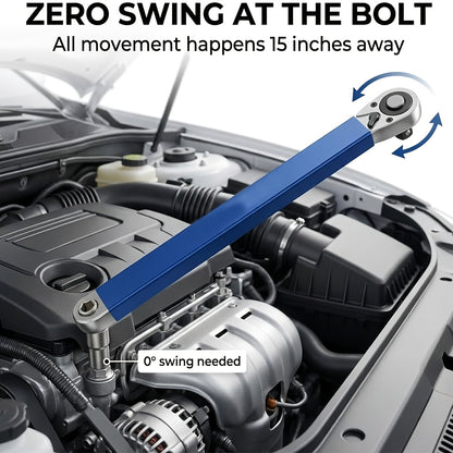 Professional Zero Offset Extension Wrench Set With 3/8 Ratchet Wrench, 15 Inch Impact Ready Ratchet Wrench With 1/2", 1/4" & 3/8" Square Drive Adapters, Universal Repair Tool For Narrow Spaces & Auto Maintenance