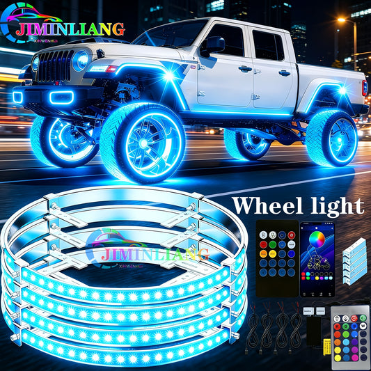 Wheel Lights for Truck, Underglow Car Lights, Car Ambient Light with Mobile App, Dual-control Car Chassis Decorative Lights, for Teslas, Jeeps Accessories for Wrangler, Cars Accessories, Rock Lights for Truck, Car LED Lights, Fords Truck Accessories