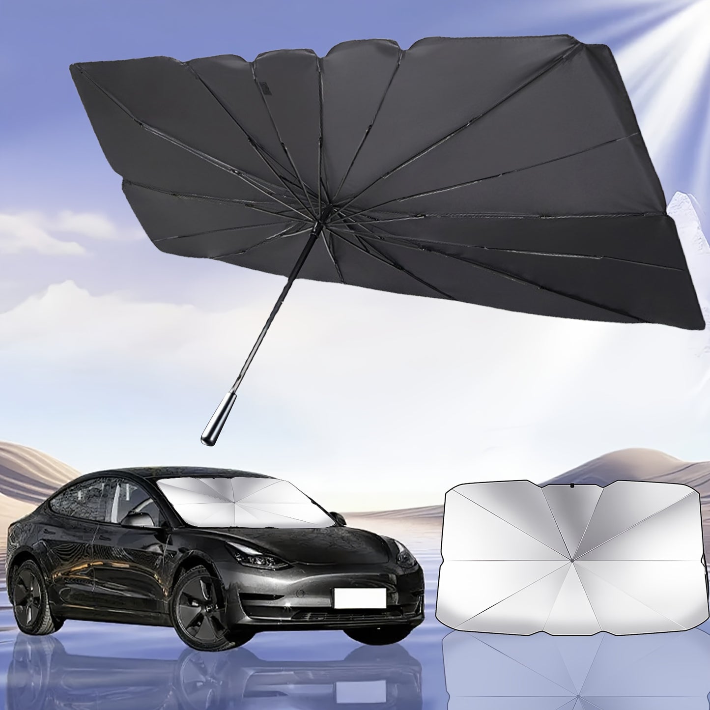 One UV Protection Windshield Sun Shade - Vehicle Front Windshield Visor with Seamless Opaque Insulation for a Wide Range of Vehicle Models