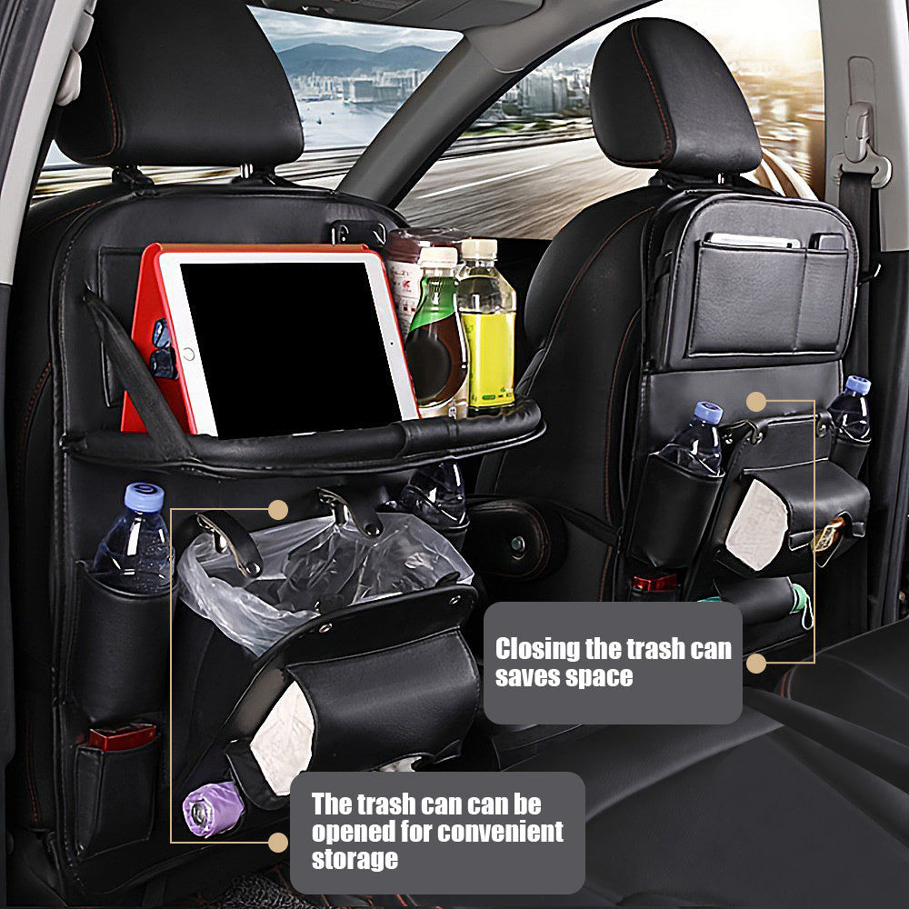 Car Seat Organizer with Foldable Tray Trash Can Multi-Pocket Rear Seat Back Storage Bag Headrest Hanging Organizer for SUV Truck Universal Fit 1pc 2pcs