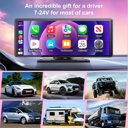 Introducing The Latest 10.26-Inch Wireless Car Display, Equipped with Integrated Car Audio, a Touchscreen Interface, a 720P HD Backup Camera, a Dashcam, Wireless Connectivity, GPS Navigation