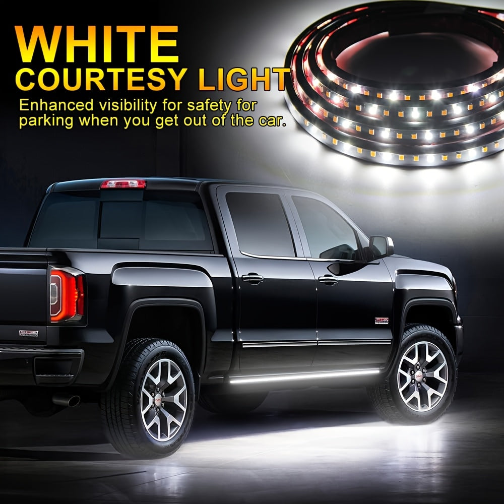2pcs 70 Inch LED Pickup Truck Pedal Light, LED Light Decorative Light Strips, Truck Lights Strip, High-Brightness Neon Light Parts for Off-Road Trucks, SUV, Perfect for Drivers Gift (Yellow And White), Without Battery