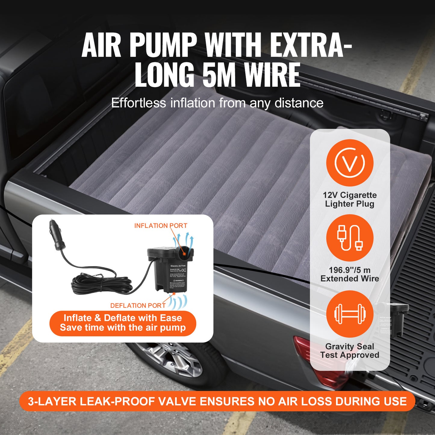 VEVOR Truck Bed Air Mattress 5.5-5.8 ft Full-Size Short Bed Inflatable with Pump