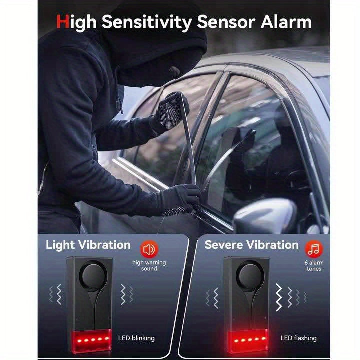 Vehicle Security Vibration Alarm System, 108Db Sound & Light Alert, Wireless Remote Vibration Sensor for Car Protection, Automotive Interior Safety with Red Light