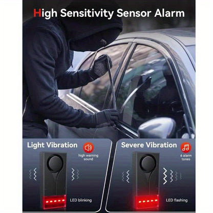 Vehicle Security Vibration Alarm System, 108Db Sound & Light Alert, Wireless Remote Vibration Sensor for Car Protection, Automotive Interior Safety with Red Light