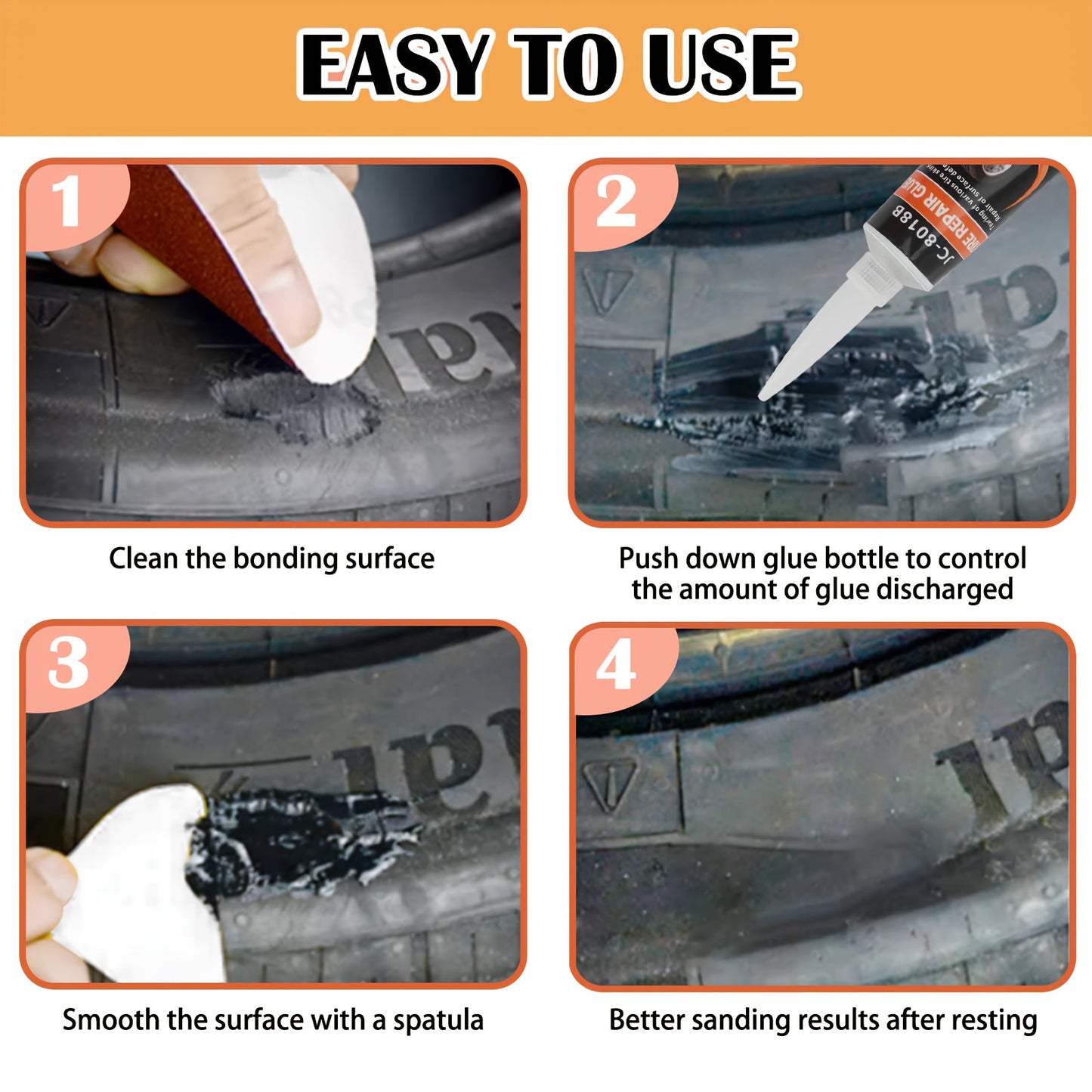 Repair Adhesive for Tires, Including a Sidewall Rubber Glue Kit (With Scraper And Tip Kit) Suitable for Bicycles, Cars, Motorcycles, Dirt Bikes, Trucks, And Tractors, Available in Black, 1.01oz/1.69oz