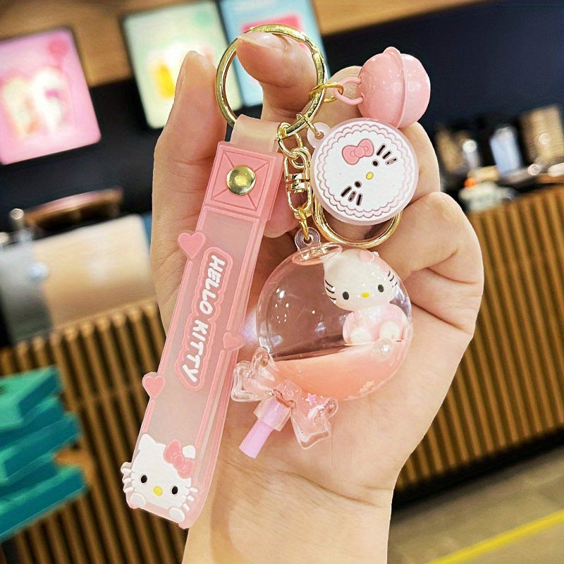 2D Flat, Cute KT Cat Quicksand Keychain Female Creative Cartoon Doll Student School Bag Pendant Car Key Chain Trinkets