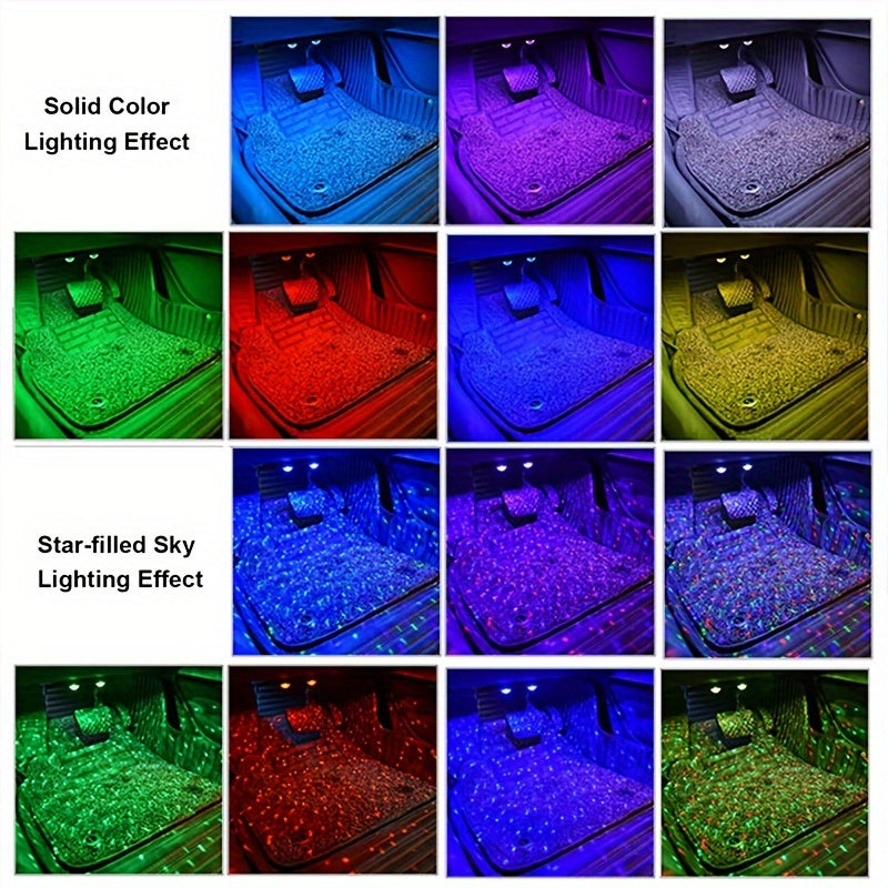 Car LED Lights Interior Auto Sensor USB RGB Ambient Atmosphere Neon Accent Lighting Cool Accessories Magnetic Strip Inside Car Roof Ceiling Footwell Hood Remote Music Sound Sync 12V