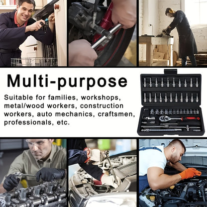 46pcs/53pcs Tool Collection • 1/2 Inch, 1/4 Inch, And 3/8 Inch Drive Depth And Standard Wrench Set • Auto Parts Repair Ratchet Wrenches And Various Other Automotive Tools • Suitable for Automotive And Bicycle Repairs • Christmas Gift