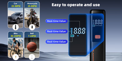 Cordless Portable Tire Inflator Air Compressor Digital Gauge USB Rechargeable 3X Fast Inflation for Car SUV Bike Motorcycle Sports Ball Black Pink Blue Orange