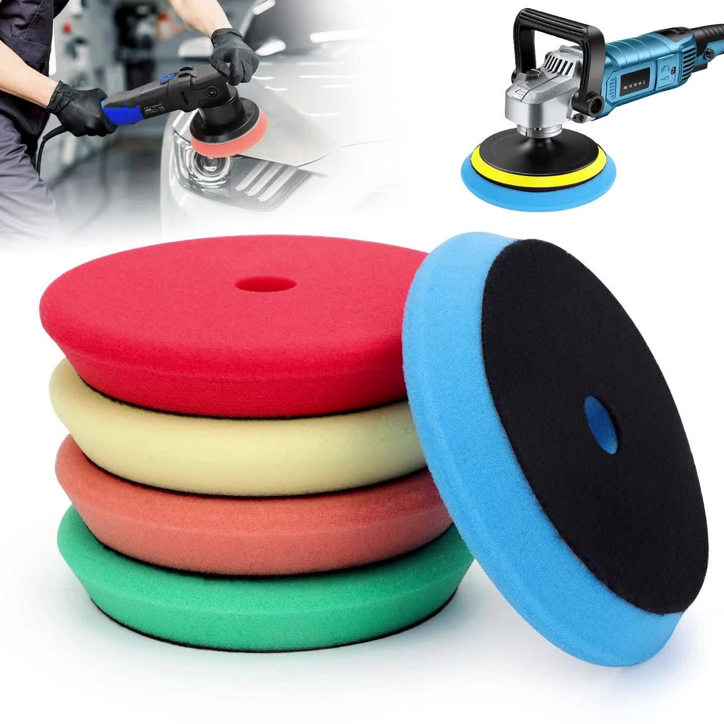 5pcs Sponge Rubber Polishing Disc Set, 6-Inch Beveled Edge Foam Buffing Pads For Automotive Detailing, Fine Grit Wheel Tools For Car Shine Enhancement And Sanding