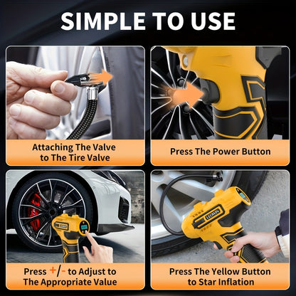 Cordless Tire Inflator 150 PSI – Auto-Shutoff, Digital Pressure Gauge, LED Light, Rechargeable Handheld Air Pump for Car, Motorcycle & Bike