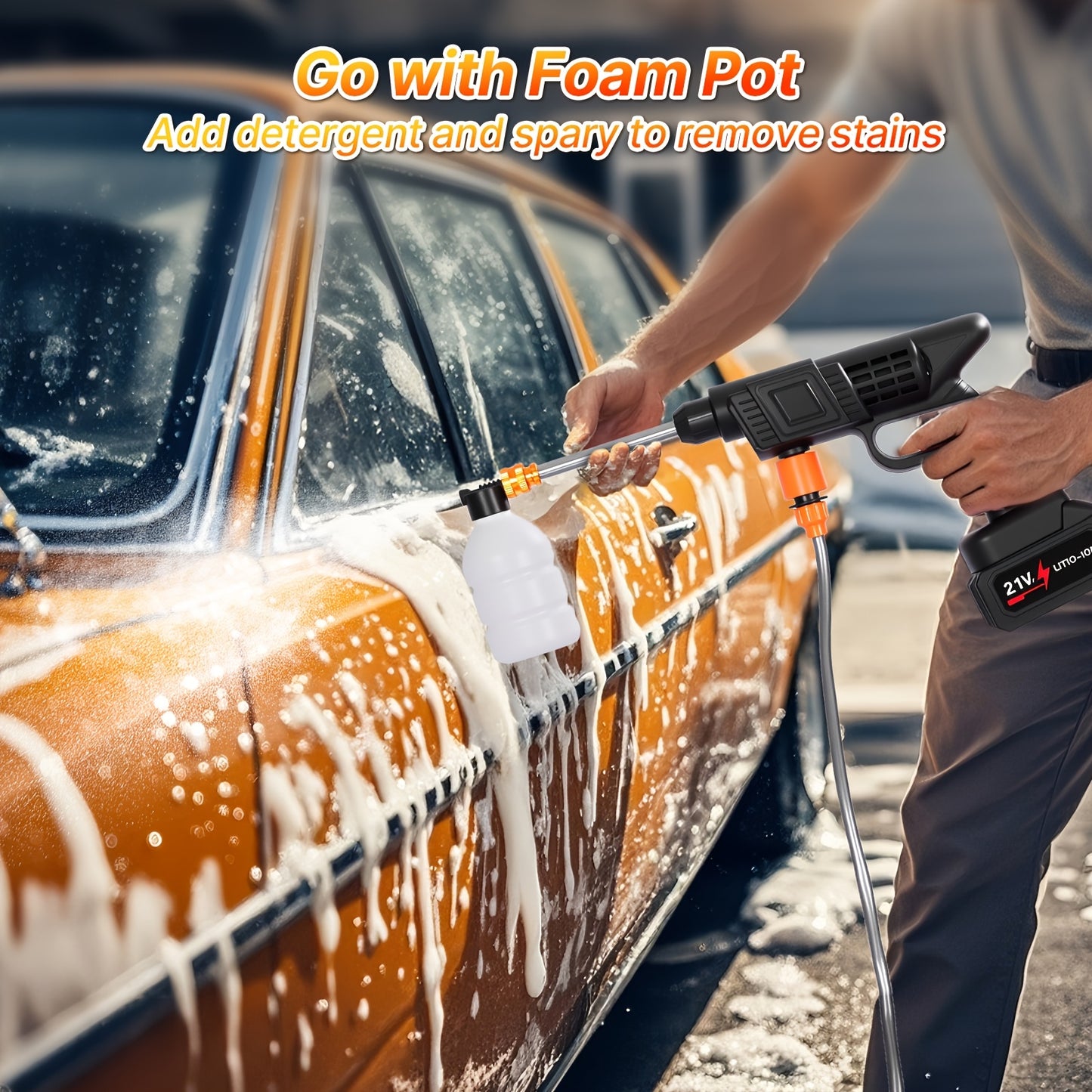 LOVEWE 300 Watt Cordless High Pressure Electric Car Wash - Equipped with 6-in-1 Nozzle, 1.3GPM Handheld Car Wash Gun, for Car Wash/Home/Floor/Garden Cleaning, Includes1/2 X 15000mAh Batteries, 60 Minutes Battery Life, for Independence Day