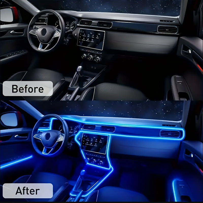 RGB Car Interior LED Light Kit, USB Powered with App & Remote Dual Control, Music Sync Fiber Optic Strip Lights for Dashboard & Door, Battery-Free Ambient Atmosphere Christmas Decorative Lighting, Easy Installation, DIY Car Mod