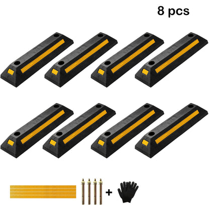 Car Wheel Stops for Garage -Heavy Duty Rubber Parking Guide 12/8/4/2/1pc Premium Quality Durable Car for Garage Wheel Stopper Professional Grade Park with Reflective Yellow Tape Curb, Adjustable for Safe Parking of Vehicles, for Garage Parking Stops